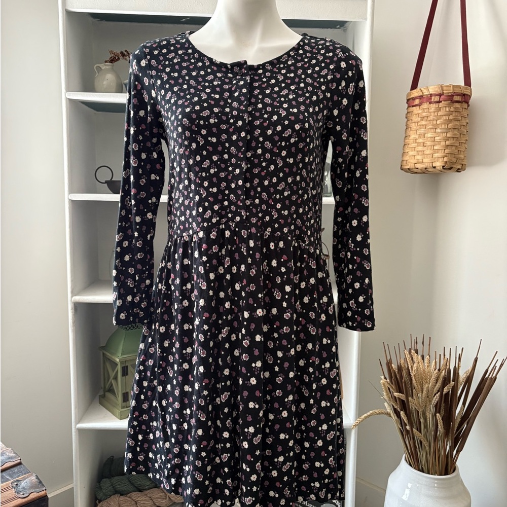 Fat Face Black Floral Long Sleeve Dress